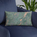 Custom Delhi New York Map Throw Pillow in Afternoon on Blue Colored Chair