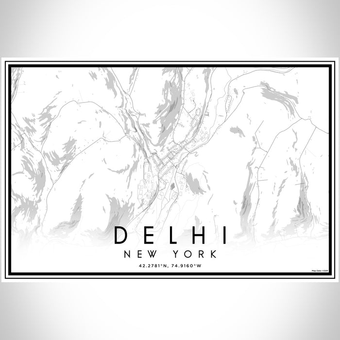Delhi New York Map Print Landscape Orientation in Classic Style With Shaded Background