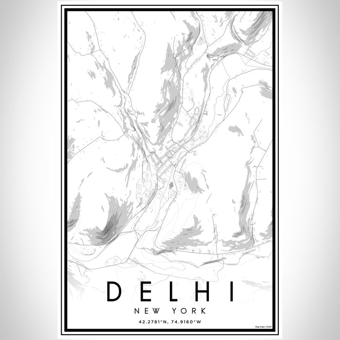 Delhi New York Map Print Portrait Orientation in Classic Style With Shaded Background