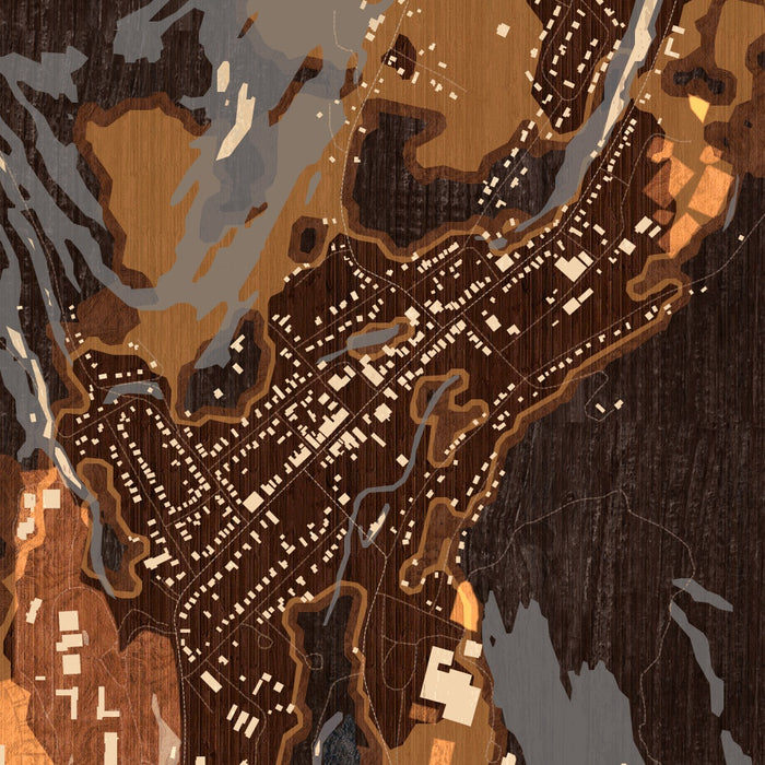 Delhi New York Map Print in Ember Style Zoomed In Close Up Showing Details