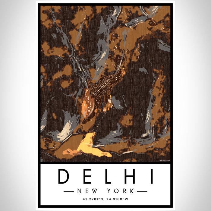 Delhi New York Map Print Portrait Orientation in Ember Style With Shaded Background