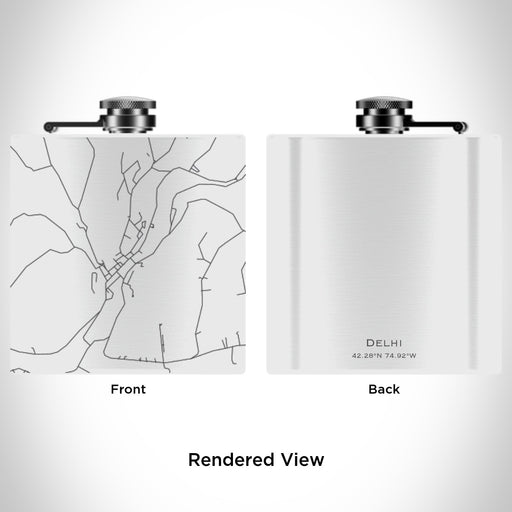 Rendered View of Delhi New York Map Engraving on 6oz Stainless Steel Flask in White