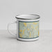 Left View Custom Delhi New York Map Enamel Mug in Woodblock
