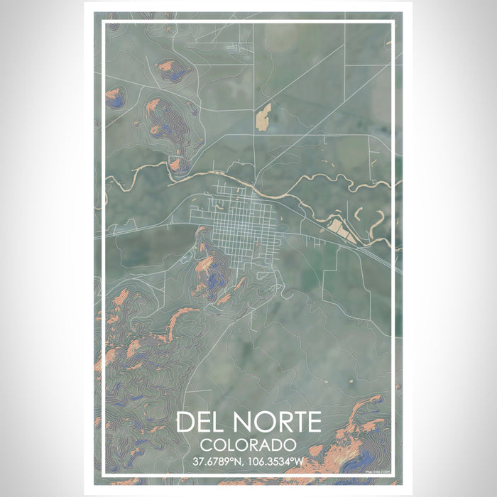Del Norte Colorado Map Print Portrait Orientation in Afternoon Style With Shaded Background
