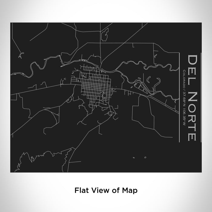 Rendered View of Del Norte Colorado Map Engraving on 20oz Stainless Steel Insulated Bottle with Bamboo Top in Black