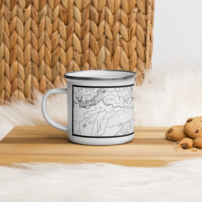Left View Custom Del Norte Colorado Map Enamel Mug in Classic on Table Top