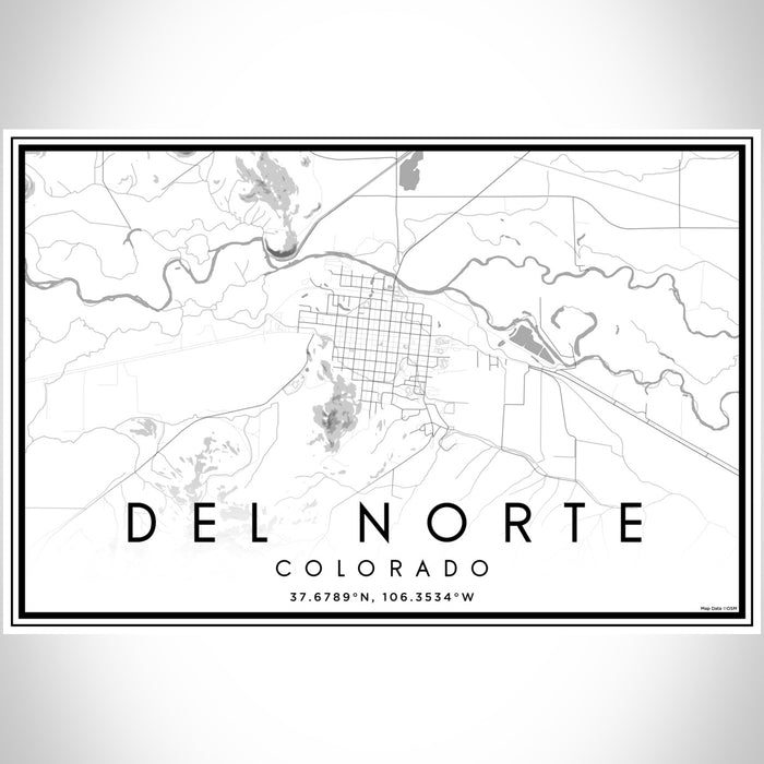 Del Norte Colorado Map Print Landscape Orientation in Classic Style With Shaded Background