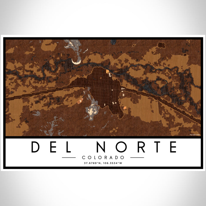 Del Norte Colorado Map Print Landscape Orientation in Ember Style With Shaded Background