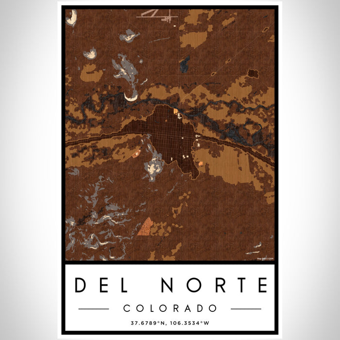Del Norte Colorado Map Print Portrait Orientation in Ember Style With Shaded Background