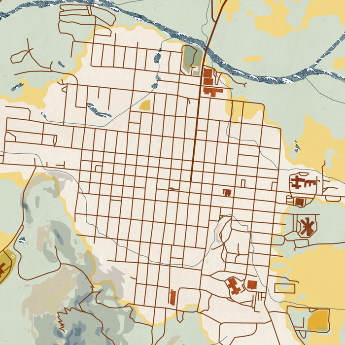 Del Norte Colorado Map Print in Woodblock Style Zoomed In Close Up Showing Details