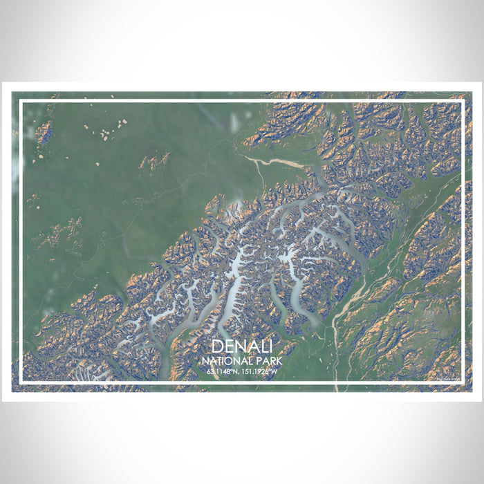 Denali National Park Map Print Landscape Orientation in Afternoon Style With Shaded Background