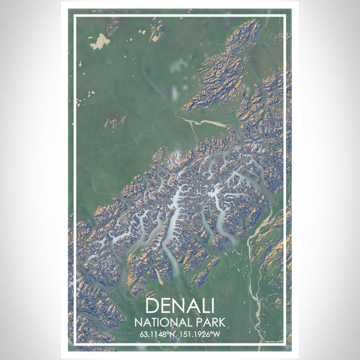 Denali National Park Map Print Portrait Orientation in Afternoon Style With Shaded Background