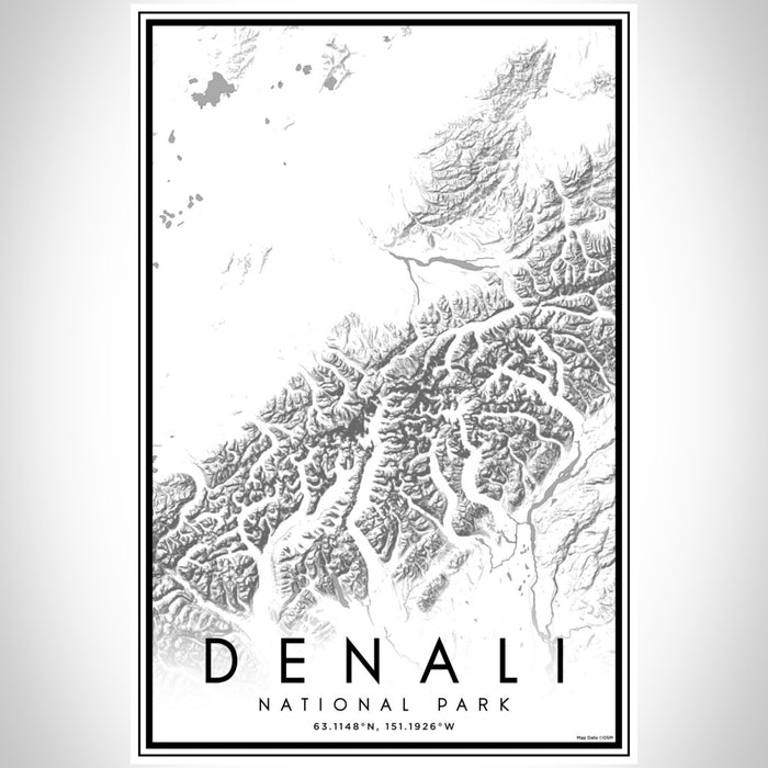 Denali National Park Map Print Portrait Orientation in Classic Style With Shaded Background