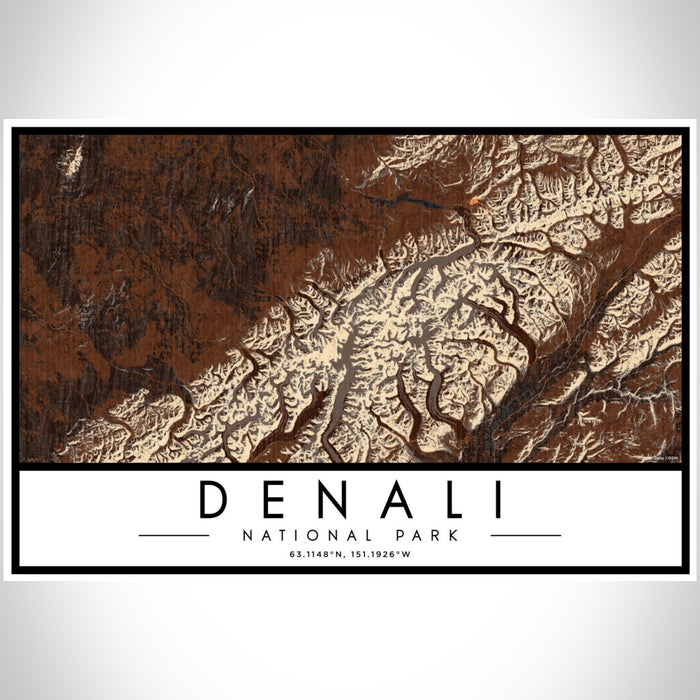 Denali National Park Map Print Landscape Orientation in Ember Style With Shaded Background