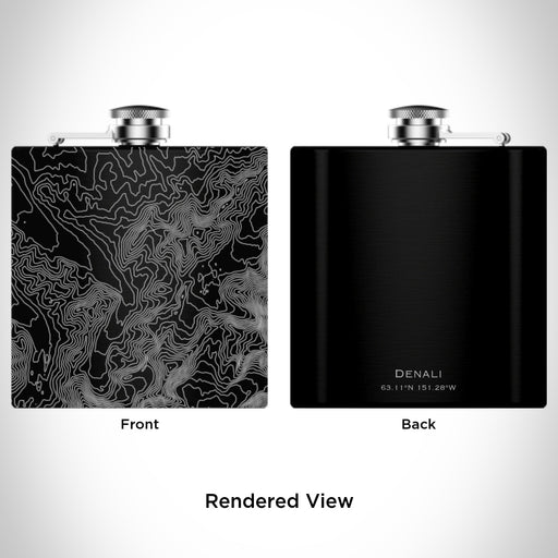 Rendered View of Denali National Park Map Engraving on 6oz Stainless Steel Flask in Black