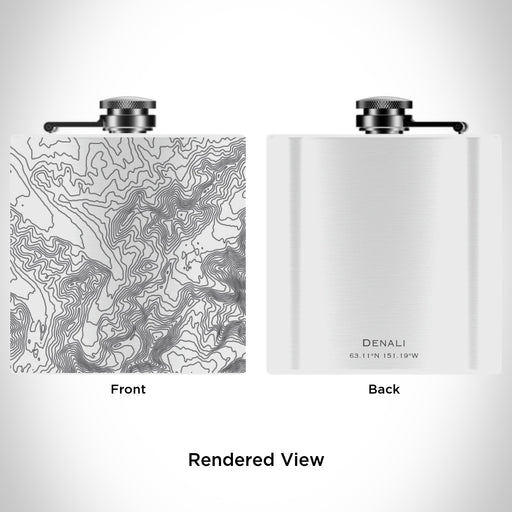 Rendered View of Denali National Park Map Engraving on 6oz Stainless Steel Flask in White