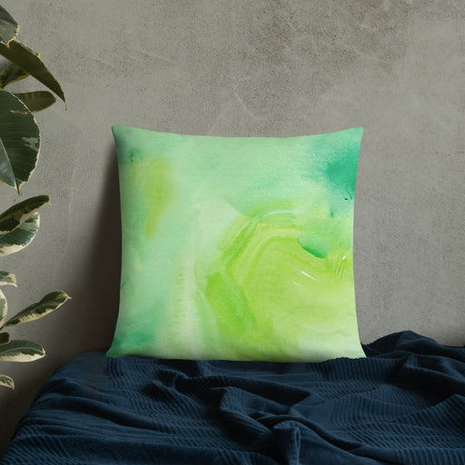 Custom Denali National Park Map Throw Pillow in Watercolor on Bedding Against Wall