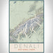 Denali National Park Map Print Portrait Orientation in Woodblock Style With Shaded Background