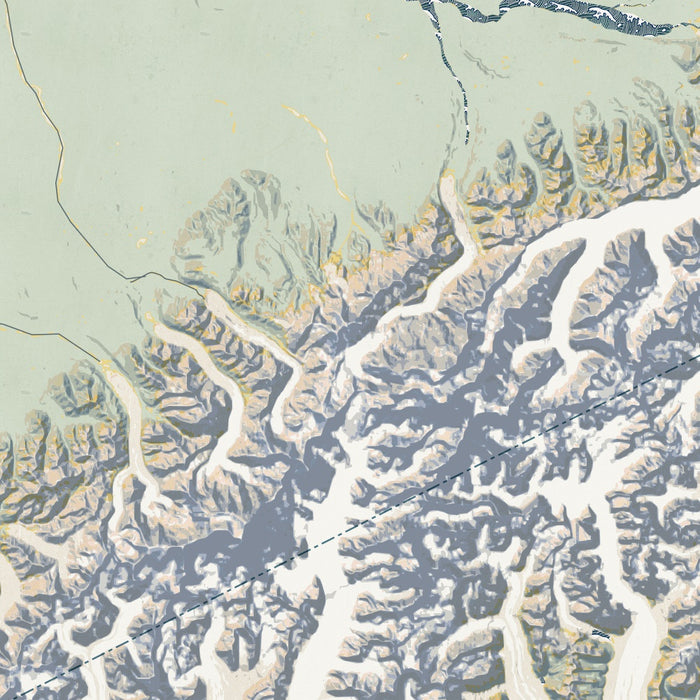 Denali National Park Map Print in Woodblock Style Zoomed In Close Up Showing Details
