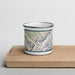 Front View Custom Denali National Park Map Enamel Mug in Woodblock on Cutting Board