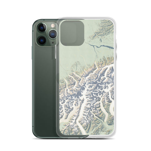Custom Denali National Park Map Phone Case in Woodblock on Table with Laptop and Plant