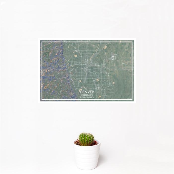 12x18 Denver Colorado Map Print Landscape Orientation in Afternoon Style With Small Cactus Plant in White Planter