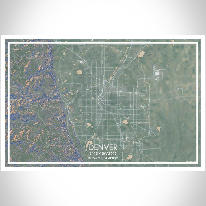Denver Colorado Map Print Landscape Orientation in Afternoon Style With Shaded Background