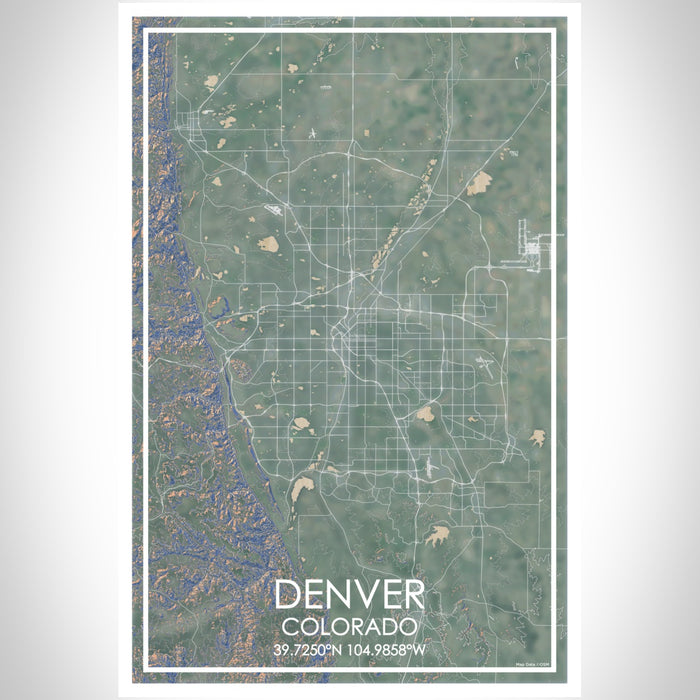 Denver Colorado Map Print Portrait Orientation in Afternoon Style With Shaded Background
