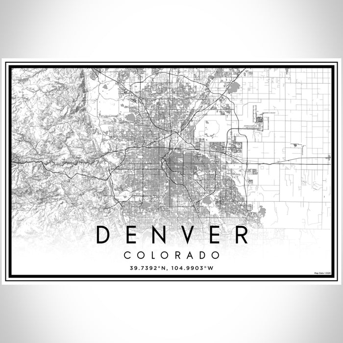 Denver Colorado Map Print Landscape Orientation in Classic Style With Shaded Background