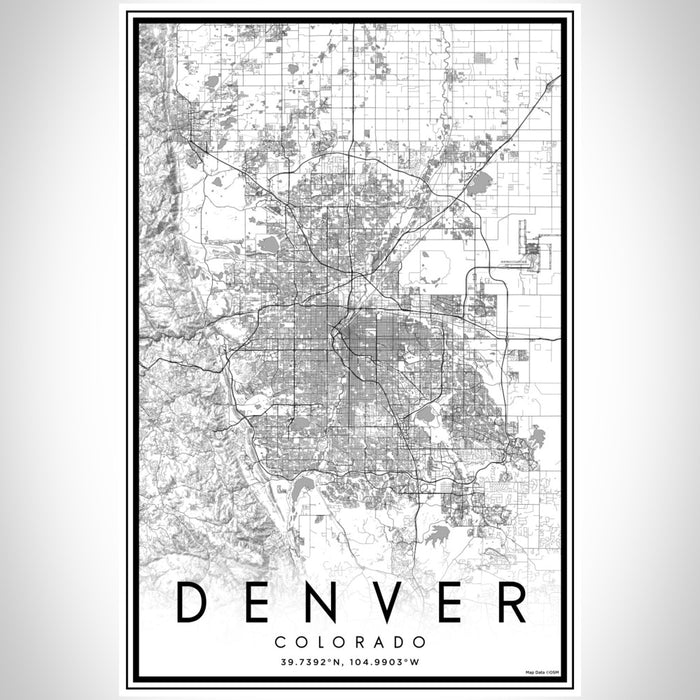 Denver Colorado Map Print Portrait Orientation in Classic Style With Shaded Background