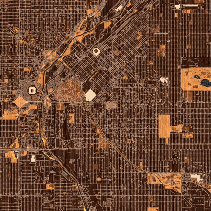 Denver Colorado Map Print in Ember Style Zoomed In Close Up Showing Details