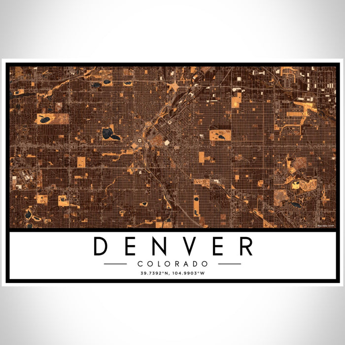 Denver Colorado Map Print Landscape Orientation in Ember Style With Shaded Background