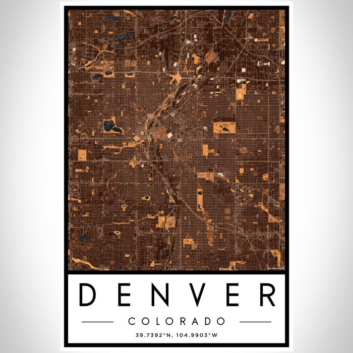 Denver Colorado Map Print Portrait Orientation in Ember Style With Shaded Background