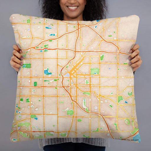 Person holding 22x22 Custom Denver Colorado Map Throw Pillow in Watercolor
