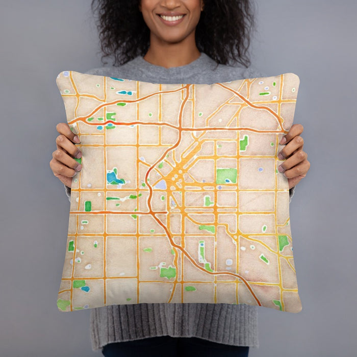 Person holding 18x18 Custom Denver Colorado Map Throw Pillow in Watercolor