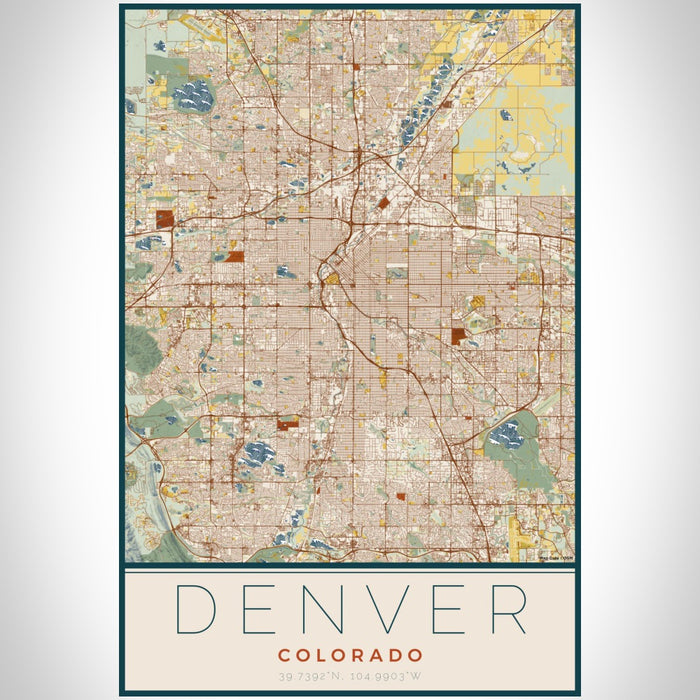 Denver Colorado Map Print Portrait Orientation in Woodblock Style With Shaded Background