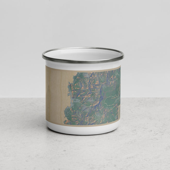 Front View Custom Depoe Bay Oregon Map Enamel Mug in Afternoon