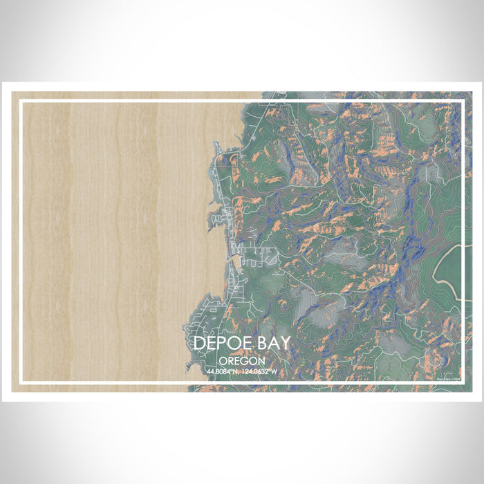 Depoe Bay Oregon Map Print Landscape Orientation in Afternoon Style With Shaded Background