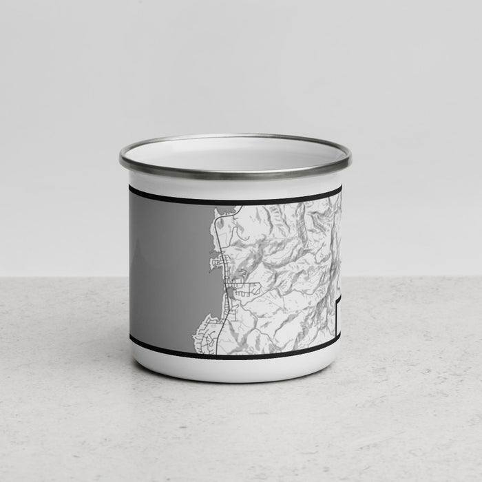 Front View Custom Depoe Bay Oregon Map Enamel Mug in Classic
