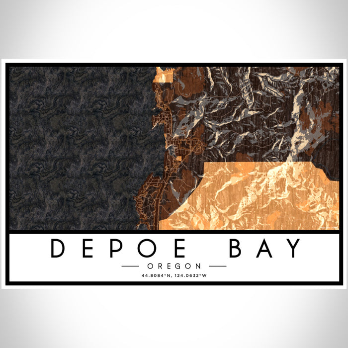 Depoe Bay Oregon Map Print Landscape Orientation in Ember Style With Shaded Background