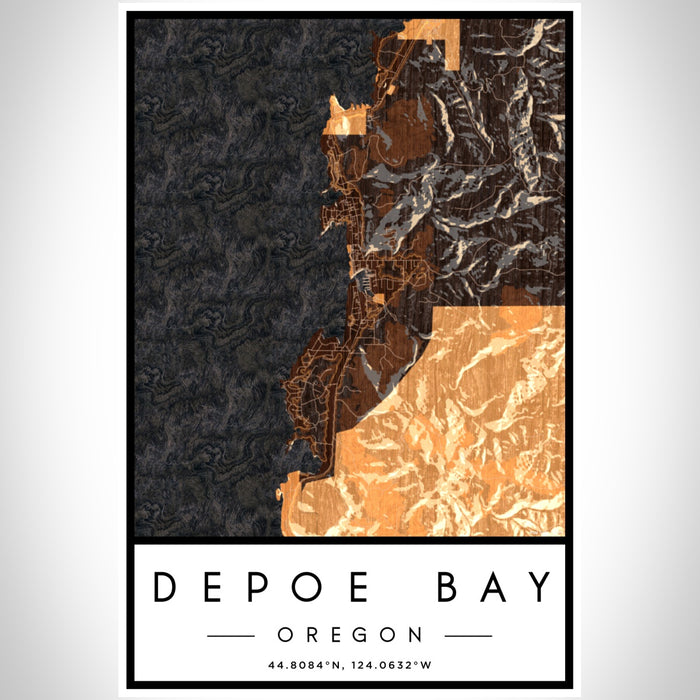 Depoe Bay Oregon Map Print Portrait Orientation in Ember Style With Shaded Background