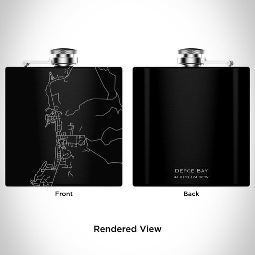 Rendered View of Depoe Bay Oregon Map Engraving on 6oz Stainless Steel Flask in Black