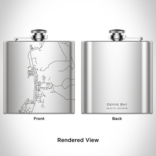 Rendered View of Depoe Bay Oregon Map Engraving on 6oz Stainless Steel Flask
