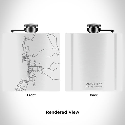 Rendered View of Depoe Bay Oregon Map Engraving on 6oz Stainless Steel Flask in White
