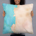 Person holding 22x22 Custom Depoe Bay Oregon Map Throw Pillow in Watercolor