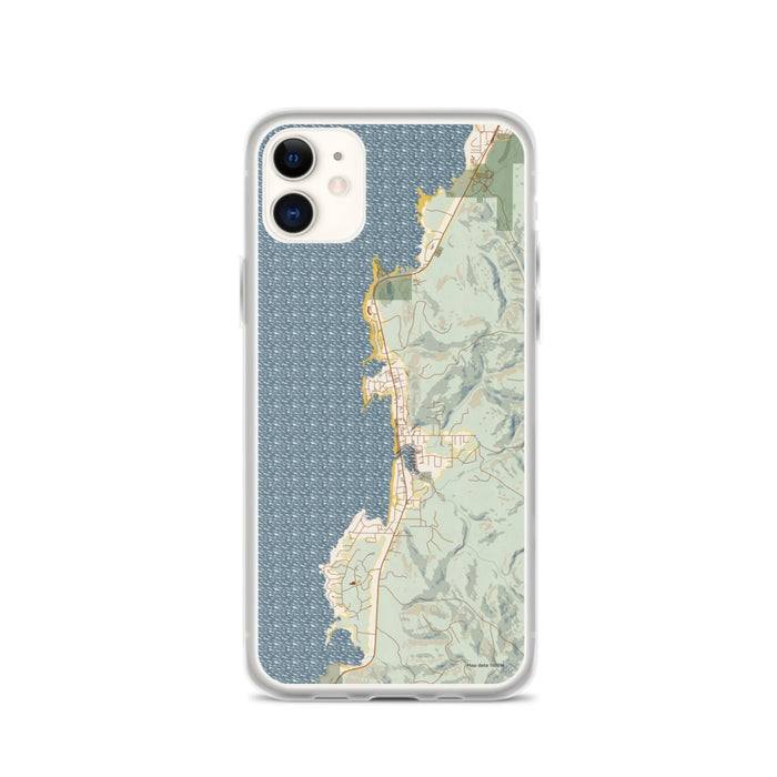 Custom iPhone 11 Depoe Bay Oregon Map Phone Case in Woodblock