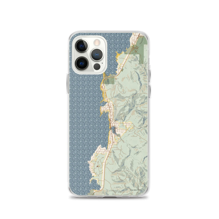 Custom iPhone 12 Pro Depoe Bay Oregon Map Phone Case in Woodblock