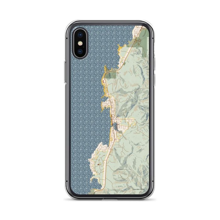 Custom iPhone X/XS Depoe Bay Oregon Map Phone Case in Woodblock