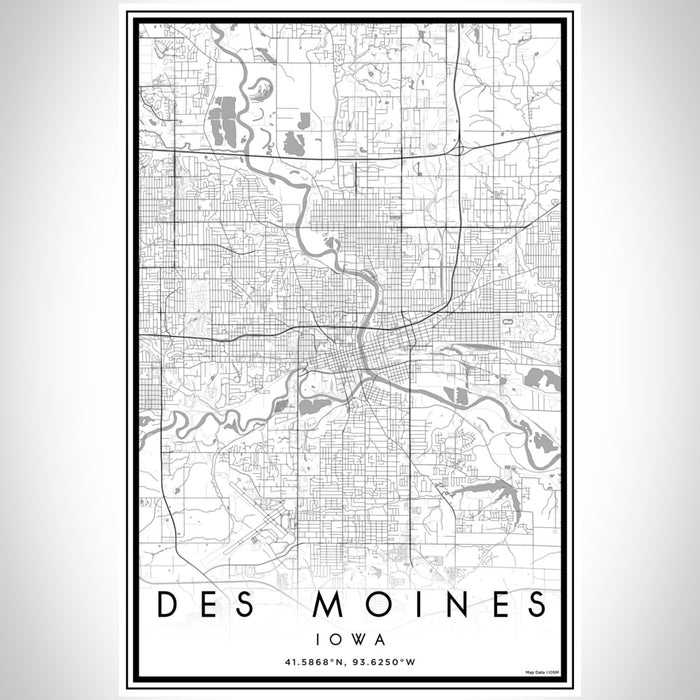 Des Moines Iowa Map Print Portrait Orientation in Classic Style With Shaded Background