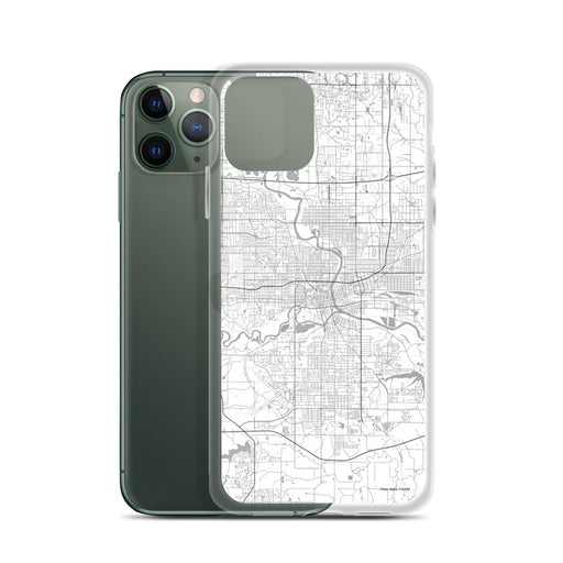 Custom Des Moines Iowa Map Phone Case in Classic on Table with Laptop and Plant